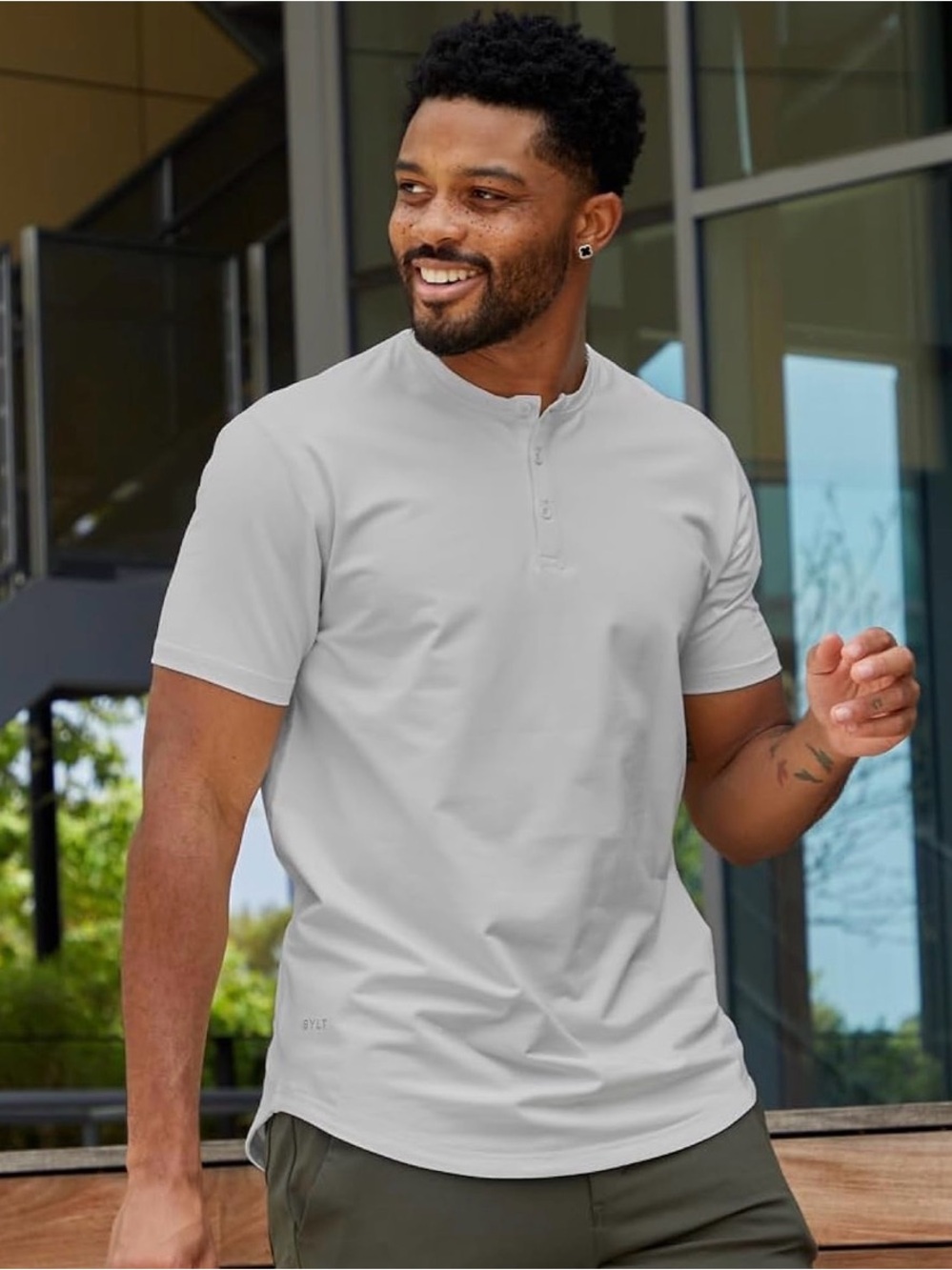 NWT BYLT Drop Cut Henley Short Sleeve Shirt Men’s Size XL Storm 3 Button Closure
